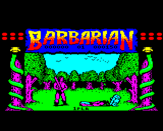 Death Sword BBC Micro Screenshot: I lost! My character is dragged off of the screen...