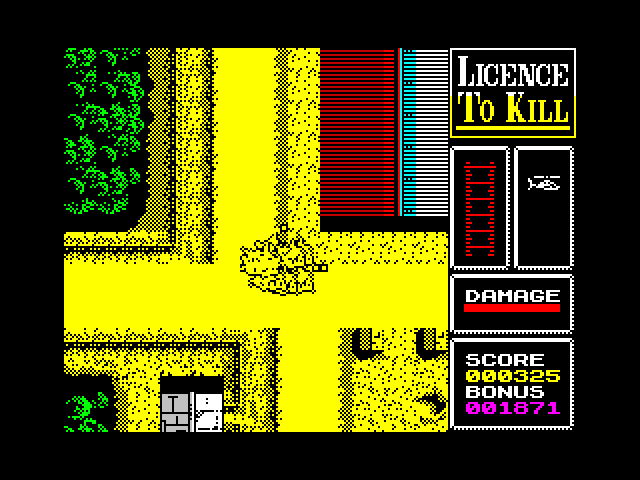 007: Licence to Kill ZX Spectrum Screenshot: Crash! I'm hit!