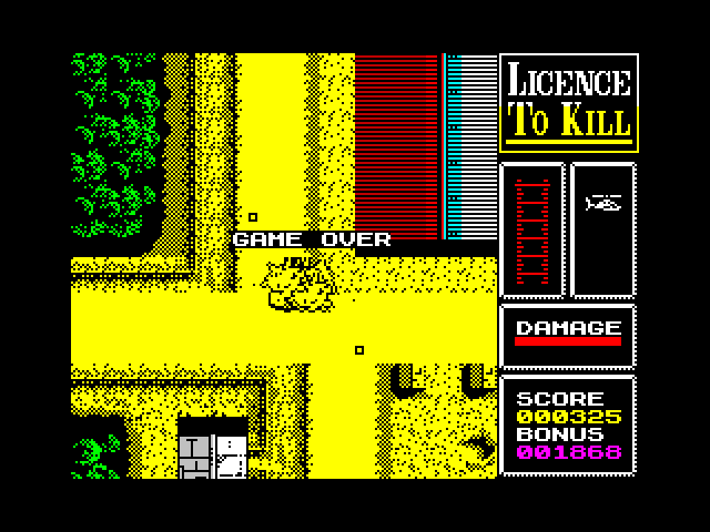007: Licence to Kill ZX Spectrum Screenshot: Game over.