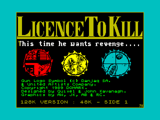 007: Licence to Kill ZX Spectrum Screenshot: Loading screen.