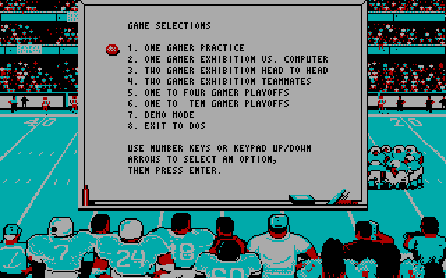 ABC Monday Night Football IBM PC/Compatibles Screenshot: The main menu.
