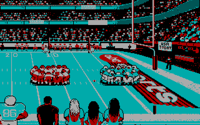 ABC Monday Night Football IBM PC/Compatibles Screenshot: Near the end zone.
