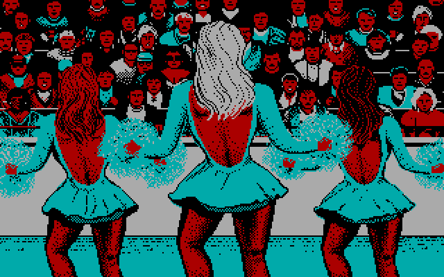 ABC Monday Night Football IBM PC/Compatibles Screenshot: Cheerleaders entertain the crowd.