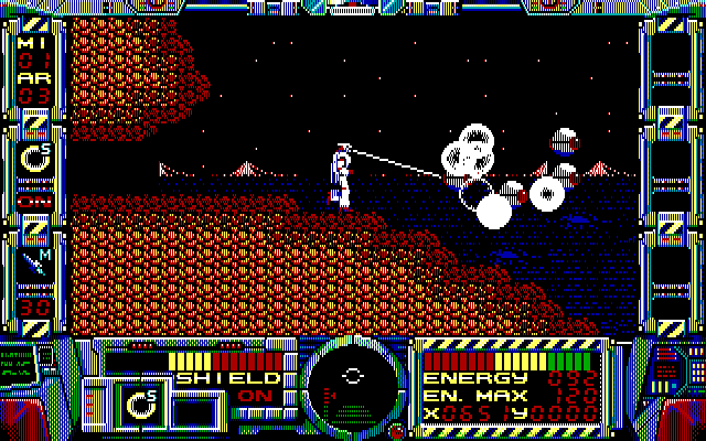 Fire Hawk: Thexder - The Second Contact IBM PC/Compatibles Screenshot: Many enemies attack at once.