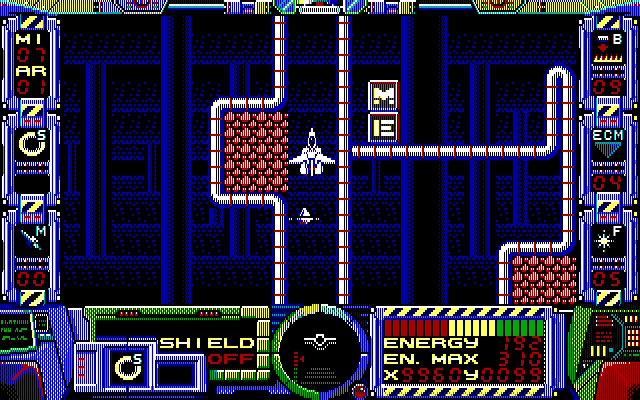 Fire Hawk: Thexder - The Second Contact IBM PC/Compatibles Screenshot: The level layouts get more complicated as the game progresses.