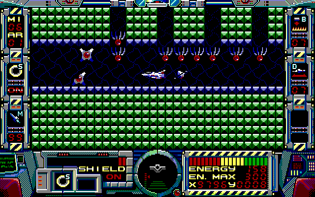 Fire Hawk: Thexder - The Second Contact IBM PC/Compatibles Screenshot: Better fly through this corridor quickly!