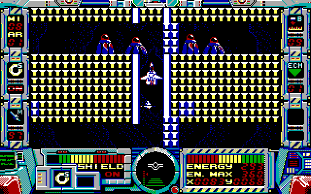 Fire Hawk: Thexder - The Second Contact IBM PC/Compatibles Screenshot: Flying through more tunnels...