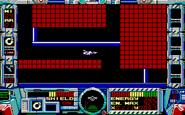 Fire Hawk: Thexder - The Second Contact IBM PC/Compatibles Screenshot: Don't touch the blue stuff, it's deadly!
