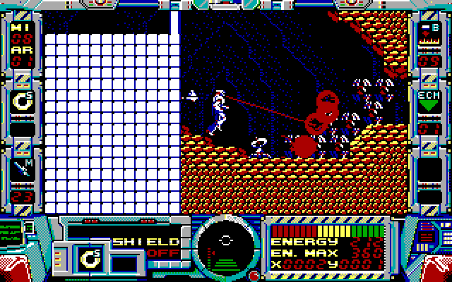 Fire Hawk: Thexder - The Second Contact IBM PC/Compatibles Screenshot: A welcome opportunity to increase my energy level.