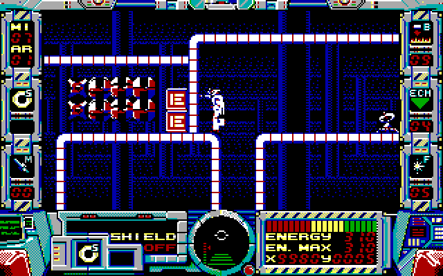 Fire Hawk: Thexder - The Second Contact IBM PC/Compatibles Screenshot: Found some energy power ups...if I can reach them!