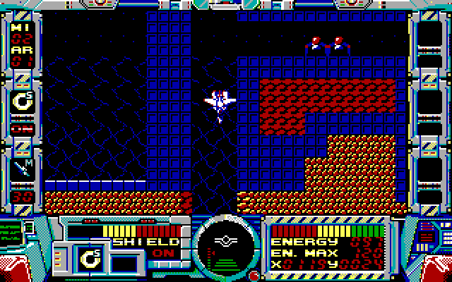 Fire Hawk: Thexder - The Second Contact IBM PC/Compatibles Screenshot: Flying through the maze.