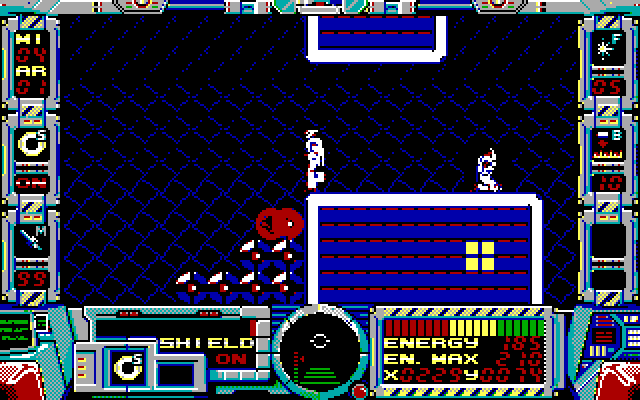 Fire Hawk: Thexder - The Second Contact IBM PC/Compatibles Screenshot: You can sometimes get clues when you make contact at the white terminal.