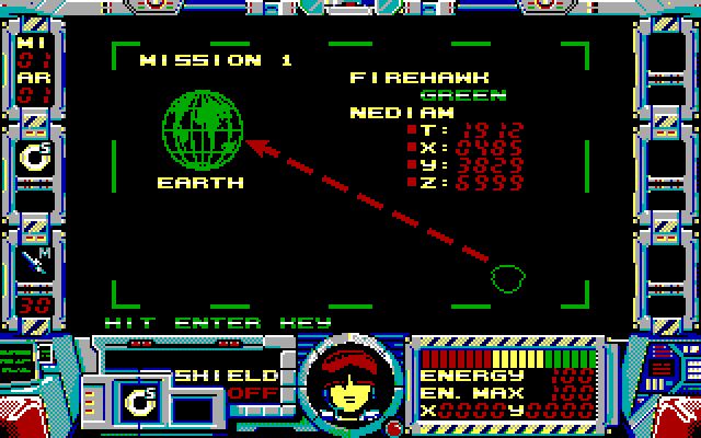 Fire Hawk: Thexder - The Second Contact IBM PC/Compatibles Screenshot: Ready to start Mission 1?