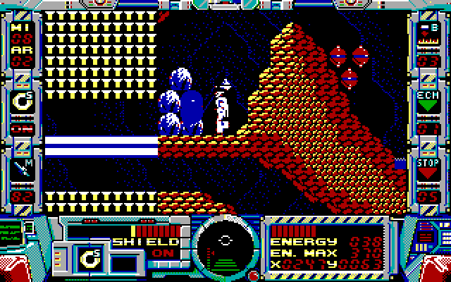 Fire Hawk: Thexder - The Second Contact IBM PC/Compatibles Screenshot: Boulders block the way...