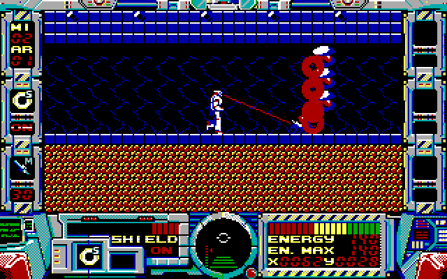 Fire Hawk: Thexder - The Second Contact IBM PC/Compatibles Screenshot: Second level...attacking some enemies!