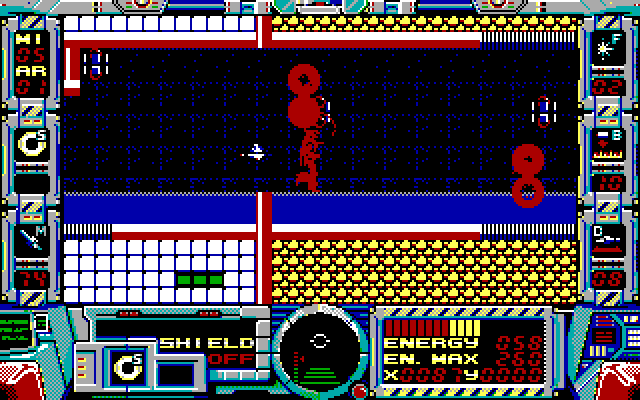 Fire Hawk: Thexder - The Second Contact IBM PC/Compatibles Screenshot: Don't stand on that blue stuff, it drains your energy fast!