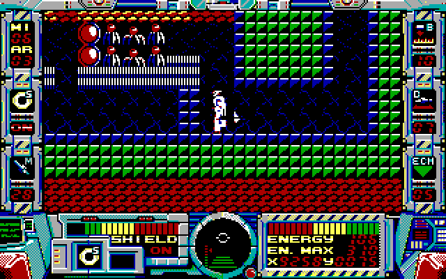 Fire Hawk: Thexder - The Second Contact IBM PC/Compatibles Screenshot: The path is blocked, will need to blast through...