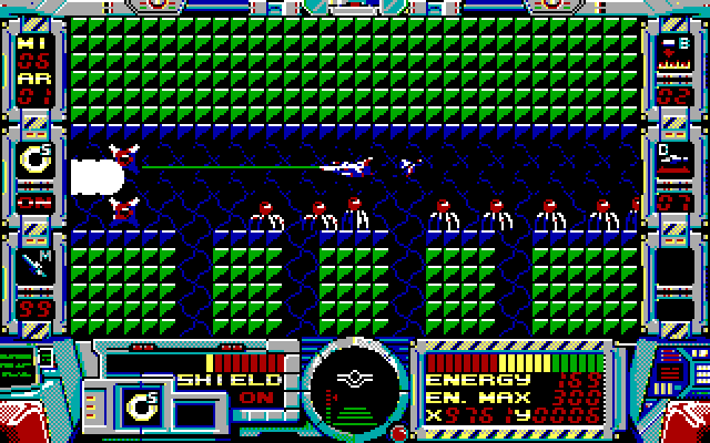 Fire Hawk: Thexder - The Second Contact IBM PC/Compatibles Screenshot: Blasting through a dangerous tunnel...