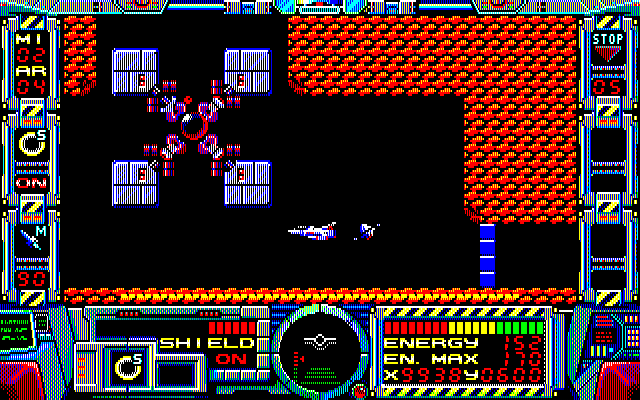 Fire Hawk: Thexder - The Second Contact PC-8800 Series Screenshot: The second mission boss.