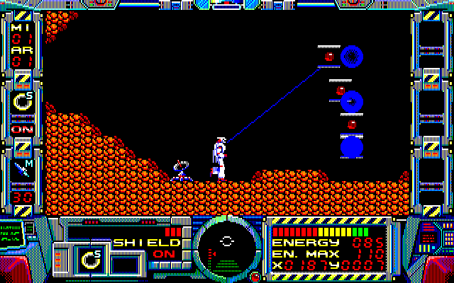 Fire Hawk: Thexder - The Second Contact PC-8800 Series Screenshot: Shooting some enemies...