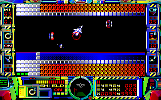 Fire Hawk: Thexder - The Second Contact PC-8800 Series Screenshot: You'll ideally want to maneuver around these opponents...