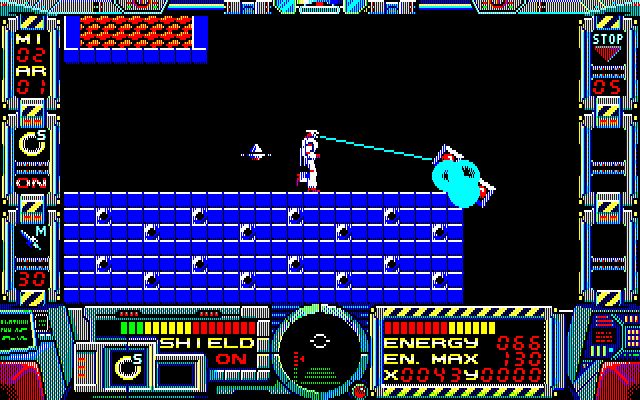 Fire Hawk: Thexder - The Second Contact PC-8800 Series Screenshot: Blasting opponents...