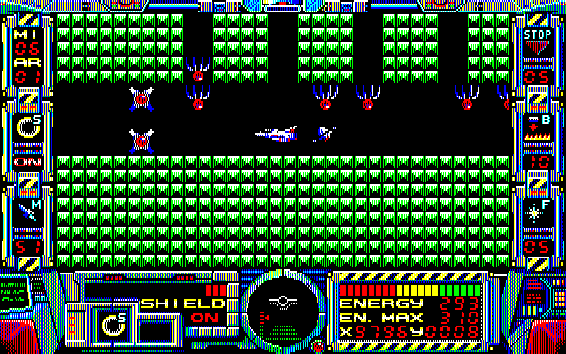 Fire Hawk: Thexder - The Second Contact PC-8800 Series Screenshot: Flying through a tunnel...