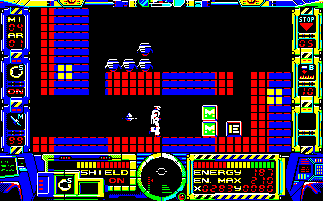 Fire Hawk: Thexder - The Second Contact PC-8800 Series Screenshot: Located extra missiles and an energy tank.