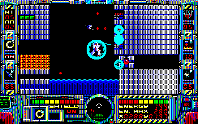 Fire Hawk: Thexder - The Second Contact PC-8800 Series Screenshot: I need to blast my way through this tunnel.