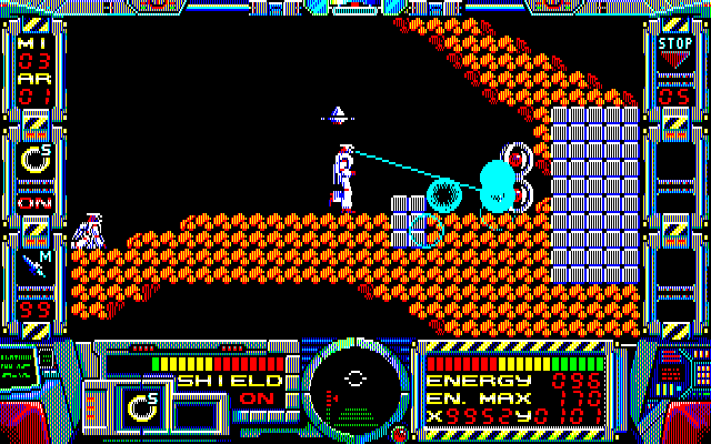 Fire Hawk: Thexder - The Second Contact PC-8800 Series Screenshot: Shoot these things to restore energy...