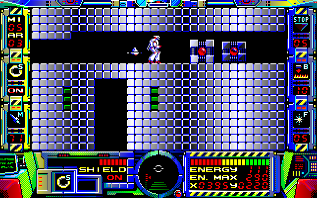 Fire Hawk: Thexder - The Second Contact PC-8800 Series Screenshot: Oh no, I'm boxed in!