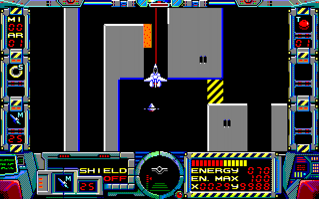 Fire Hawk: Thexder - The Second Contact PC-8800 Series Screenshot: Practice shooting a path.