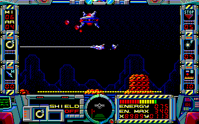 Fire Hawk: Thexder - The Second Contact PC-8800 Series Screenshot: Don't let the small size of this boss fool you, it's quick and dangerous!