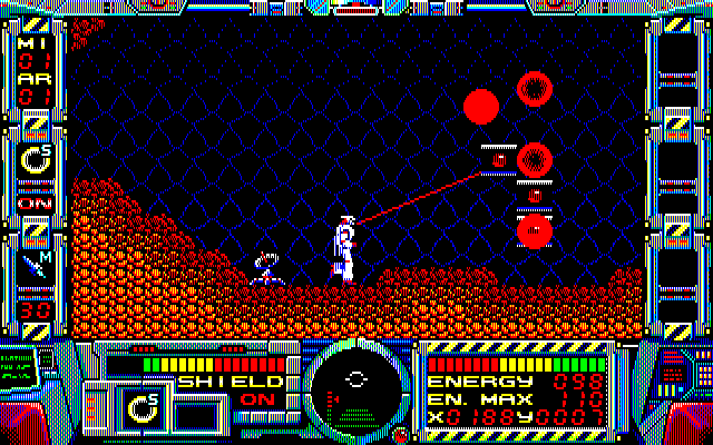 Fire Hawk: Thexder - The Second Contact PC-8800 Series Screenshot: Blasting opponents.