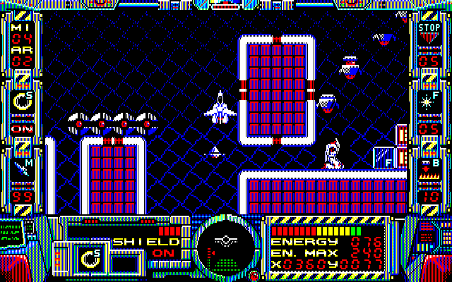 Fire Hawk: Thexder - The Second Contact PC-8800 Series Screenshot: Fleeing danger...