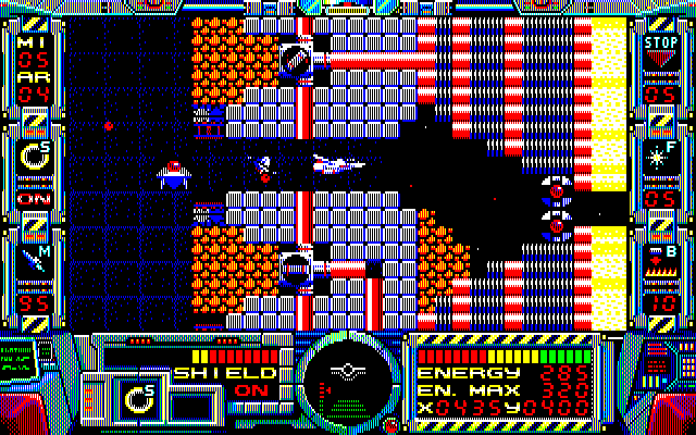 Fire Hawk: Thexder - The Second Contact PC-8800 Series Screenshot: A few rare energy reserves can be found while fighting this boss...