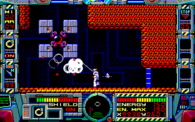 Fire Hawk: Thexder - The Second Contact PC-8800 Series Screenshot: The second mission boss.