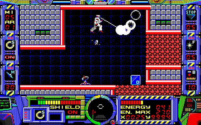 Fire Hawk: Thexder - The Second Contact PC-8800 Series Screenshot: The next mission is underway, and I don't have much energy left!