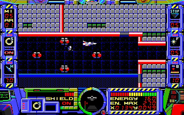 Fire Hawk: Thexder - The Second Contact PC-8800 Series Screenshot: I need to head for that narrow tunnel...