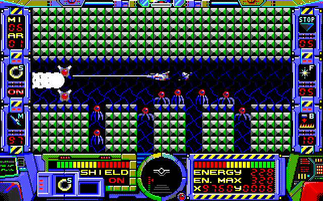 Fire Hawk: Thexder - The Second Contact PC-8800 Series Screenshot: I'll need to shoot myself a path!