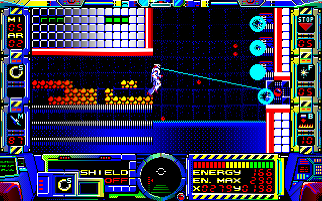 Fire Hawk: Thexder - The Second Contact PC-8800 Series Screenshot: Various opponents block the path...