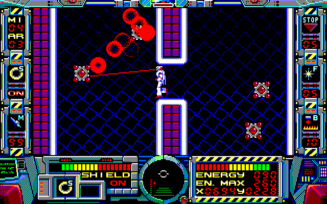 Fire Hawk: Thexder - The Second Contact PC-8800 Series Screenshot: These numerous small rooms are tricky to navigate.
