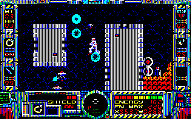 Fire Hawk: Thexder - The Second Contact PC-8800 Series Screenshot: You can choose to jump or fly through some areas...