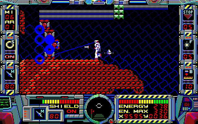 Fire Hawk: Thexder - The Second Contact PC-8800 Series Screenshot: A wall of opponens approaches!