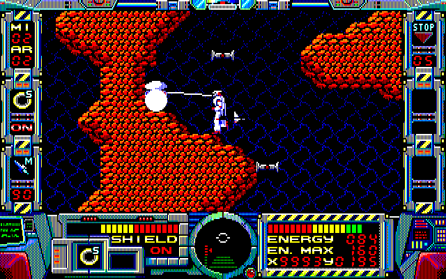 Fire Hawk: Thexder - The Second Contact PC-8800 Series Screenshot: Shooting some objects restores energy.