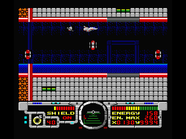 Fire Hawk: Thexder - The Second Contact MSX Screenshot: It's easier to fly through here, the blue stuff is deadly.