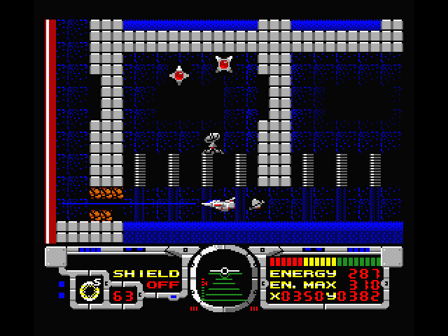 Fire Hawk: Thexder - The Second Contact MSX Screenshot: Blast a path, but don't land here!