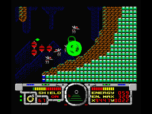 Fire Hawk: Thexder - The Second Contact MSX Screenshot: Trapped in a corner and taking on damage...