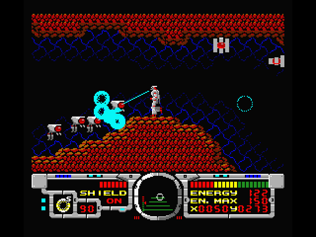 Fire Hawk: Thexder - The Second Contact MSX Screenshot: Fighting my way further into a cave...