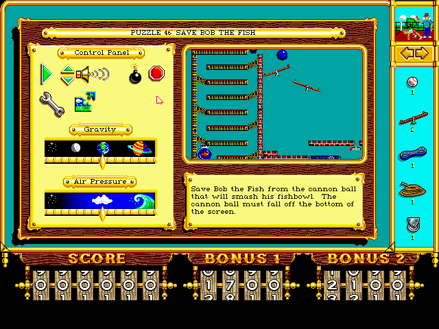 Even More! Incredible Machine, The IBM PC/Compatibles Screenshot: Can you save Bob the fish?